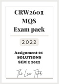 CRW2601 Exam Pack for Exam Year 2022 (Questions and Answers) - Includes Assignment 01 (SEM 2 2022) Solutions