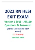 2022 RN HESI EXIT EXAM Version 1 (V1) – All 160 Questions & Answers!! (Actual Screenshots from exam) (1178 score) Verified 100%
