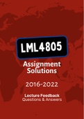 LML4805 (NOtes, ExamPACK, QuestionPACK, Cases, Assignment Tut201 Feedback)