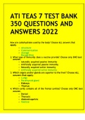ATI TEAS 7 TEST BANK PRACTICE QUESTIONS AND ANSWERS 2022