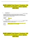       NURS 6660N Final Exam-2 Versions 150 Questions & Answers Latest Update 2022/2023