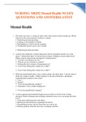 NURSING NR292 Mental Health NCLEX QUESTIONS AND ANSWERS LATEST