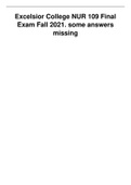 Excelsior College NUR 109 Final Exam Fall 2021&period; some answers missing
