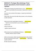 BIOD171 Portage Microbiology Final Exam Questions And Answers Latest Update