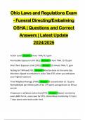 Ohio Laws and Regulations Exam - Funeral Directing&sol;Embalming OSHA &vert; Questions and Correct Answers &vert; Latest Update 2024&sol;2025