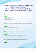 Exam 4&colon; NURS 615&sol; NURS615 &lpar;Latest 2024&sol; 2025 Update&rpar; Advanced Pharmacotherapeutics Guide &vert;Qs & As&vert; 100&percnt; Correct&vert; Grade A &lpar;Verified Answers&rpar;- Maryville