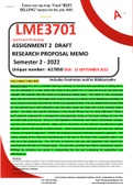 LME3701 ASSIGNMENT 2 MEMO - SEMESTER 2 - 2022 - UNISA - RESEARCH PROPOSAL (WITH DETAILED FOOTNOTES AND BIBLIOGRAPHY)
