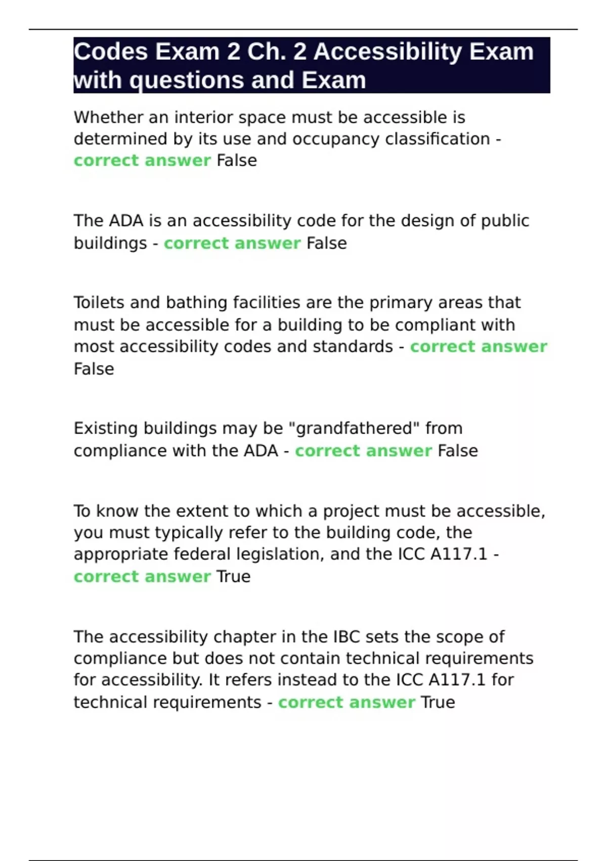 Codes Exam 2 Ch. 2 Accessibility Exam with questions and Exam - CPACC ...