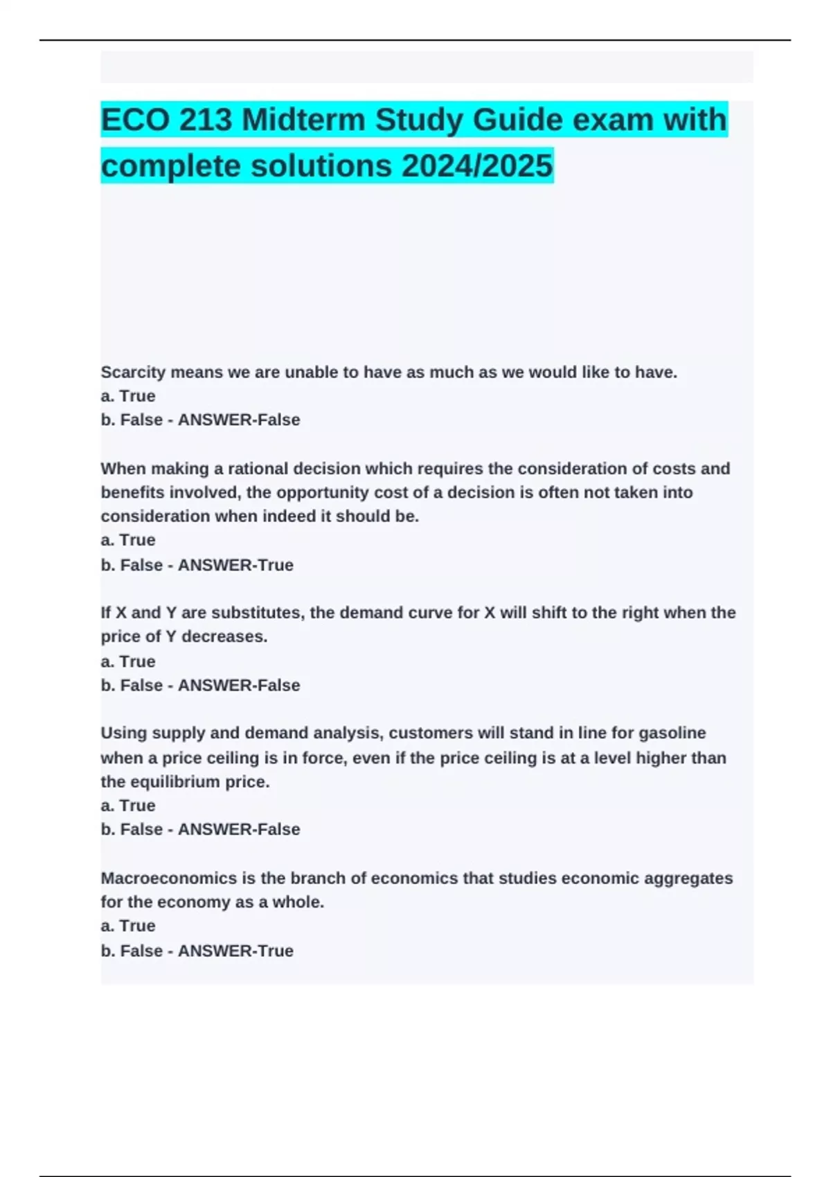 ECO 213 Midterm Study Guide exam with complete solutions 2024_2025 ...