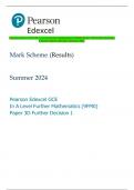Pearson Edexcel GCE In A Level Further Mathematics &lpar;9FM0&rpar; Paper 3D Further Decision  1 Mark Scheme &lpar;Results&rpar; Summer 2024