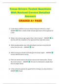 Texas Drivers Tested Questions  With Revised Correct Detailed  Answers  GRADED A&plus; PASS