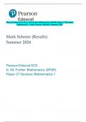 Pearson Edexcel GCE In AS Further Mathematics &lpar;8FM0&rpar; Paper 27 Decision  Mathematics 1 Mark Scheme &lpar;Results&rpar; Summer 2024 