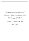 Class notes Legal Environment of Business (LGLS1101)  Part 1 The Legal Environment of Business: Text and Cases, ISBN: 9780357129869