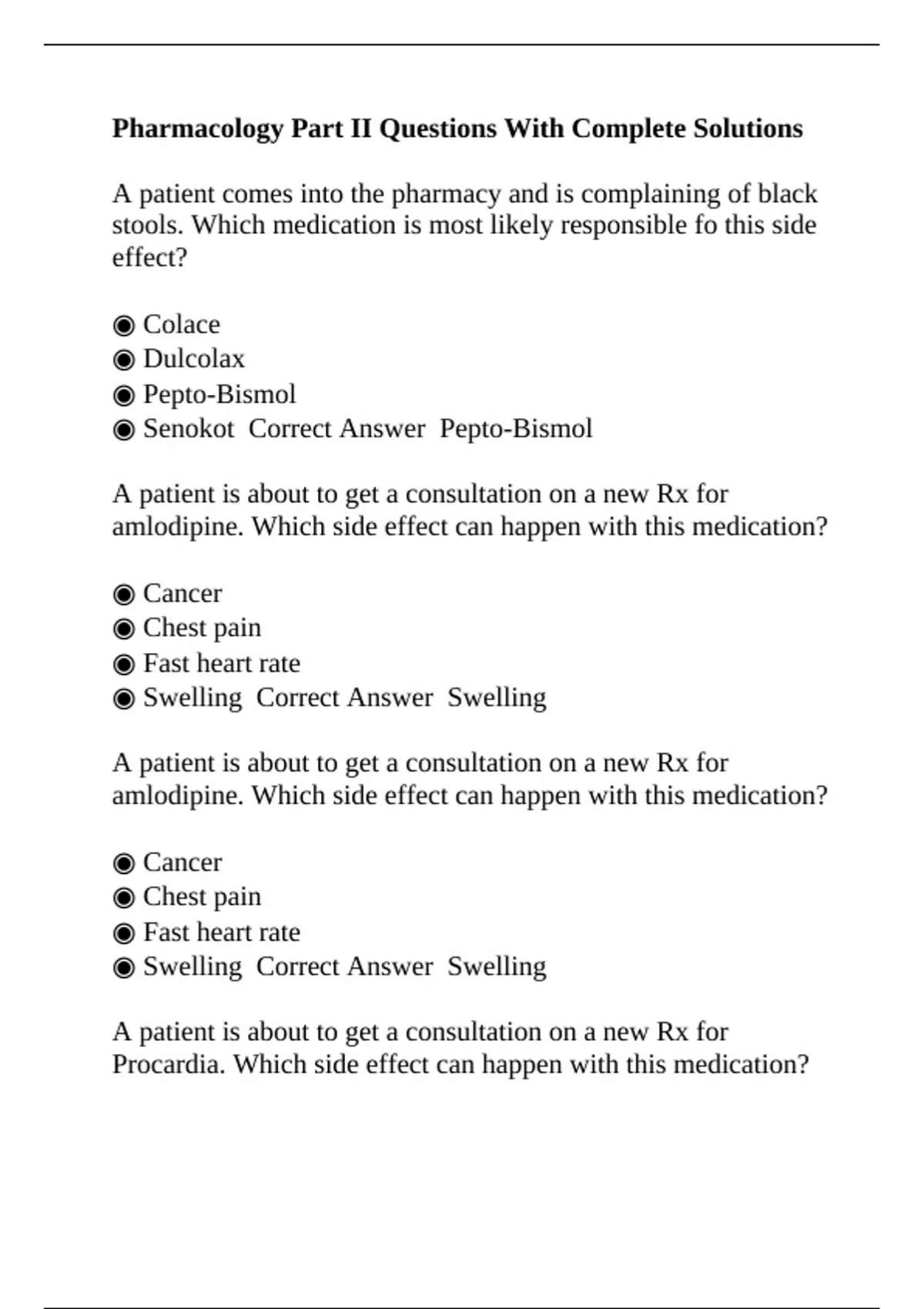 Pharmacology Part II Questions With Complete Solutions - Pharmacology ...