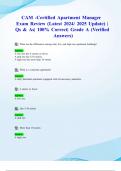 CAM -Certified Apartment Manager Exam Review &lpar;Latest 2024&sol; 2025 Update&rpar; &vert;Qs & As&vert; 100&percnt; Correct&vert; Grade A &lpar;Verified Answers&rpar;