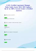 CAM -Certified Apartment Manager Study Guide &lpar;Latest 2024&sol; 2025 Update&rpar; &vert;Qs & As&vert; 100&percnt; Correct&vert; Grade A &lpar;Verified Answers&rpar;