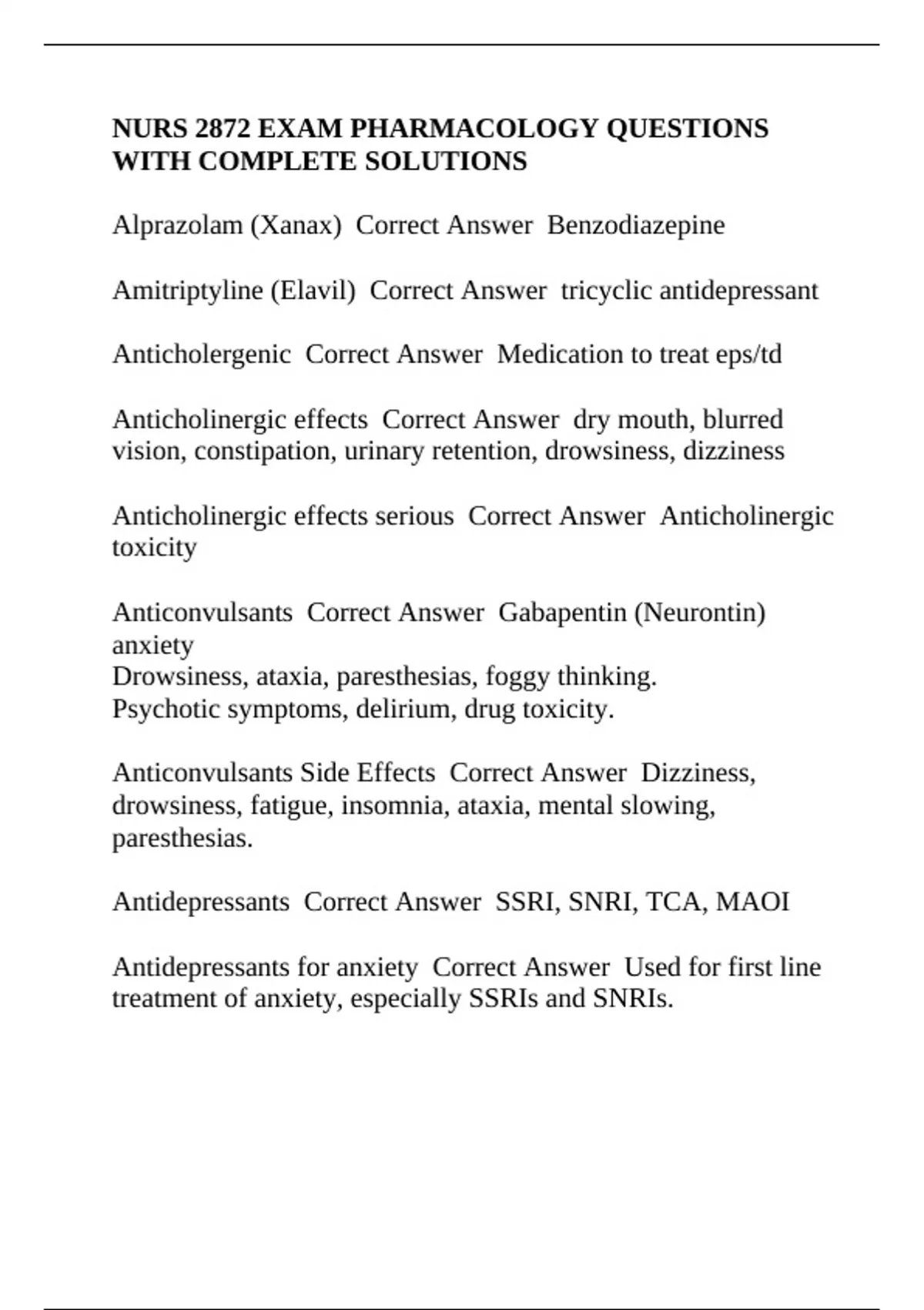 NURS 2872 EXAM PHARMACOLOGY QUESTIONS WITH COMPLETE SOLUTIONS - NURS ...