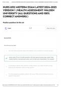 NURS 6512 MIDTERM EXAM LATEST 2024-2025 VERSION 1 &sol;HEALTH ASSESSMENT&colon; WALDEN UNIVERSITY &lpar;ALL QUESTIONS AND 100&percnt; CORRECT ANSWERS &rpar;