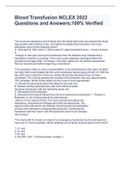 Blood Transfusion NCLEX 2022 Questions and Answers&semi;100&percnt; Verified