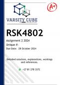 RSK4802 Assignment 2 &lpar;DETAILED ANSWERS&rpar; 2024 - DISTINCTION GUARANTEED