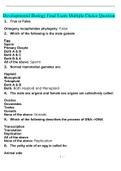 Developmental Biology Final Exam Multiple Choice Questions and Answers 2022 with complete solution