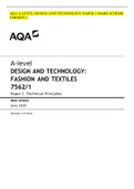 AQA A-LEVEL DESIGN AND TECHNOLOGY PAPER 1 MARK SCHEME VERSION 1