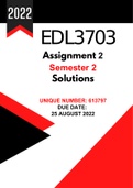 EDL3703 Assignment 2 (SOLUTIONS) Semester 2 (2022) Code: 613797