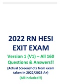 2022 RN HESI EXIT EXAM - Version 1 (V1) All 160 Qs & As Included - Guaranteed Pass A+!!! (All Brand New Q&A Pics Included)