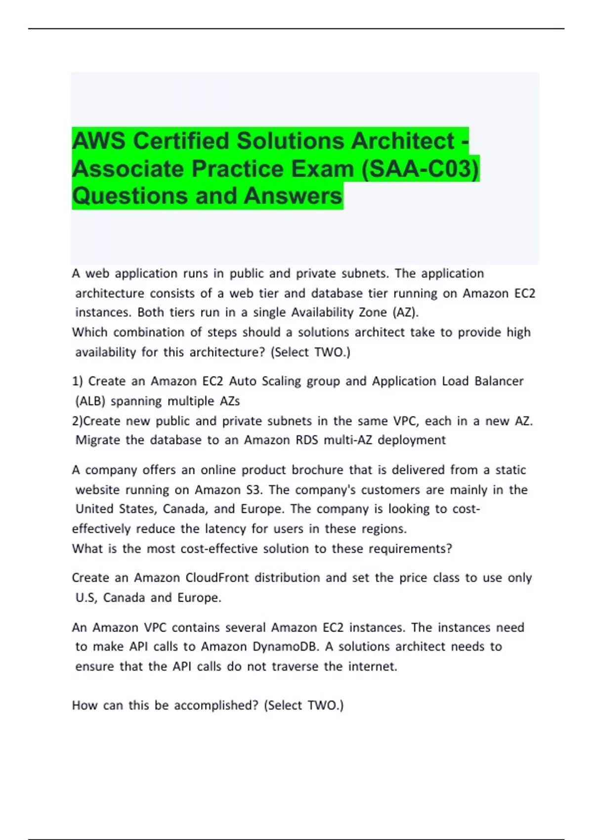 AWS Certified Solutions Architect - Associate Practice Exam (SAA-C03 ...