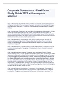 Corporate Governance - Final Exam Study Guide 2022 with complete solution