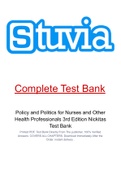 Policy and Politics for Nurses and Other Health Professionals 3rd Edition Nickitas Test Bank