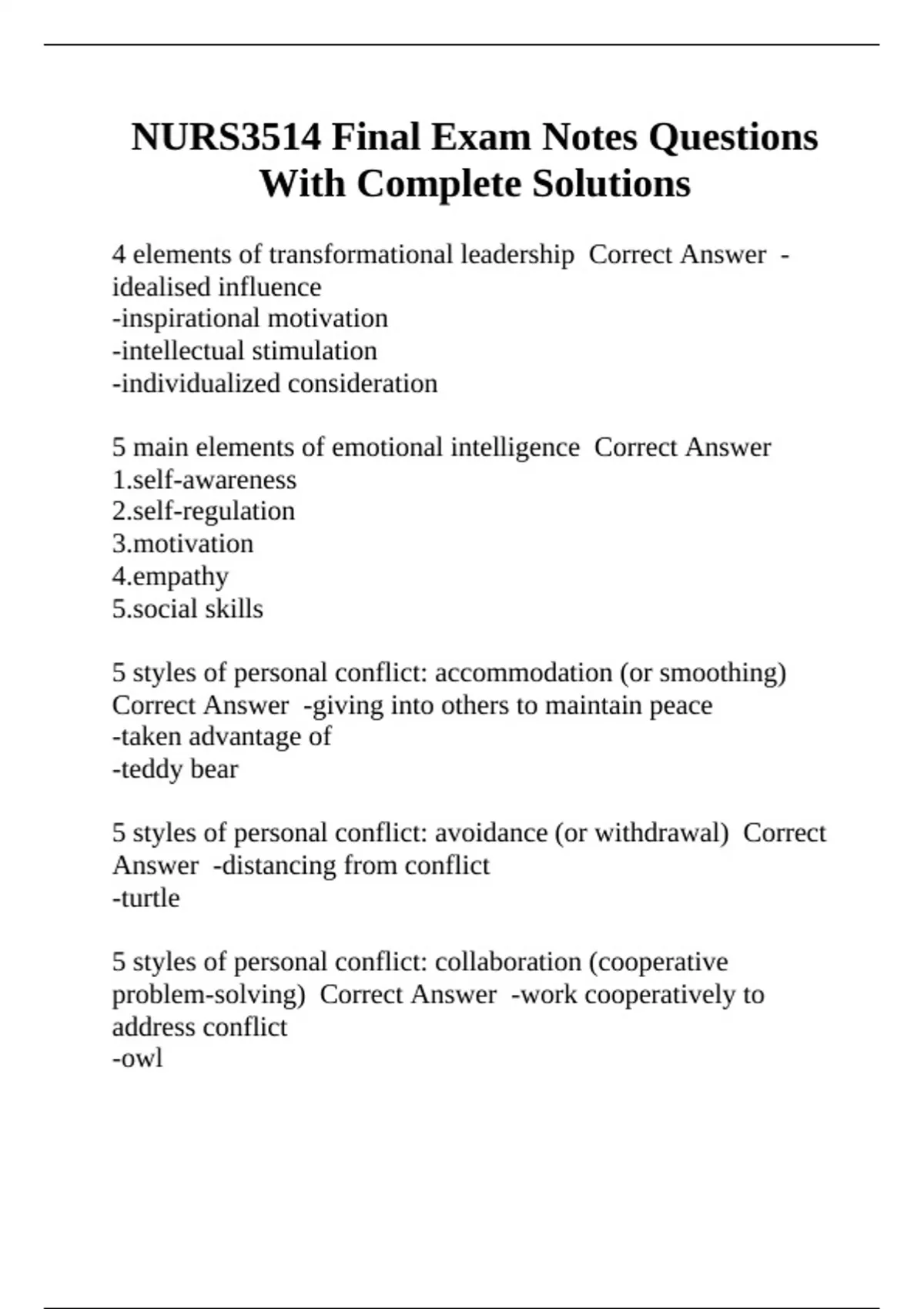 NURS3514 Final Exam Notes Questions With Complete Solutions - NURS 3514 ...