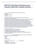 BTE 210&colon; Final Exam Questions and Answers 2022 with complete solution