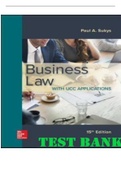 TEST BANK for Business Law with UCC Applications, 15th Edition Paul Sukys. All Chapters 1-34. 227 Pages