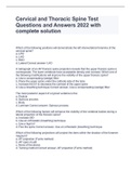 Cervical and Thoracic Spine Test Questions and Answers 2022 with complete solution
