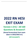 RN HESI EXIT EXAM Version 1 &lpar;V1&rpar; &ndash; All 160 Questions & Answers&excl;&excl; &lpar;All Included&excl;&excl;&rpar; &lpar;Actual Screenshots from exam taken in 2022&sol;2023 A