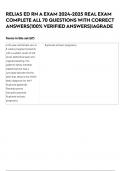 RELIAS ED RN A EXAM 2024-2025 REAL EXAM COMPLETE ALL 70 QUESTIONS WITH CORRECT ANSWERS&lpar;100&percnt; VERIFIED ANSWERS&rpar;&vert;AGRADE