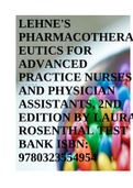 LEHNE'S PHARMACOTHERAPEUTICS FOR ADVANCED PRACTICE NURSES AND PHYSICIAN ASSISTANTS, 2ND EDITION BY LAURA ROSENTHAL TEST BANK ISBN: 9780323554954