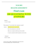NUR 2092  HEALTH ASSESSMENT Final exam  100 QUESTIONS WITH ANSWERS 