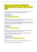 Exam Cram NCLEX-PN PRACTICE QUESTIONS and Answers 100&percnt; correct 2022