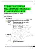 NURS 6552 WOMEN’SHEALTH QUIZ - MODULE 1KNOWLEDGE CHECK Questions & Answers
