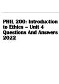 PHIL 200 Intro to Ethics:  Unit 1 Questions And Answers 2022 | Unit 2 Questions and Answers 2022 | Unit 3 2022 Questions And Answers Rated A+ & PHIL 200: Introduction to Ethics – Unit 4 Questions And Answers 2022
