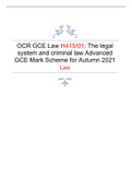 OCR GCE Law H415/01: The legal system and criminal law Advanced GCE Mark Scheme for Autumn 2021 Law