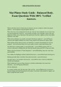 Mat Pilates Study Guide - Balanced Body&period; Exam Questions With 100&percnt; Verified Answers&period;