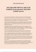 PSYCHIATRIC&sol;MENTAL HEALTH NURSING Exam Questions With 100&percnt; Verified Answers&period;