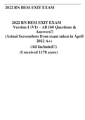 2022 RN HESI EXIT EXAM  Version 1 (V1) – All 160 Questions & Answers!! 