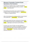 Missouri Counselor Content Exam Questions And Answers 