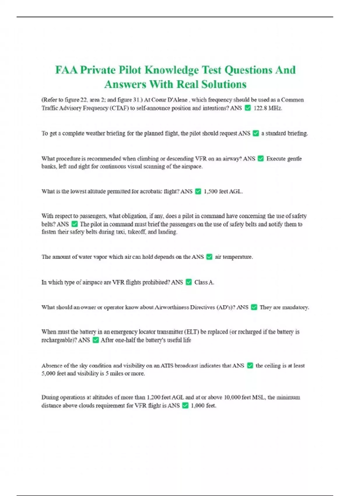 FAA Private Pilot Knowledge Test Questions And Answers With Real ...