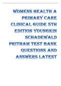 WOMENS HEALTH A PRIMARY CARE CLINICAL GUIDE 5TH EDITION YOUNGKIN SCHADEWALD PRITHAM TEST BANK QUESTIONS AND ANSWERS LATEST UPDATES 2022
