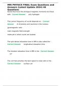 MRI PHYSICS FINAL Exam Questions and Answers &lpar;Latest Update 2024&rpar; 40 Questions